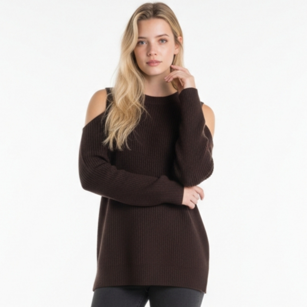 Full Circle Trends Cold Shoulder Sweater Black Knit Open Back Twist Junior 14